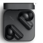A pair of CMF by Nothing Buds 2a Truly Wireless Earbuds in Dark Grey, resting inside their open, square-shaped charging case. The earbuds have a stem design, and the case interior is inscribed with "BUDS 2A".