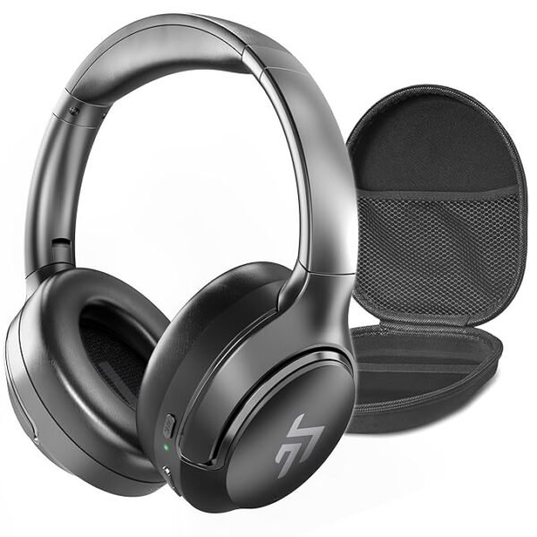 CrossBeats Roar 2.0 Special Edition Over-Ear Wireless Headphones with ANC and Carrying Case - Dark Gray CrossBeats Roar 2.0 Special Edition over-ear wireless headphones in dark gray, shown with a black zippered carrying case.