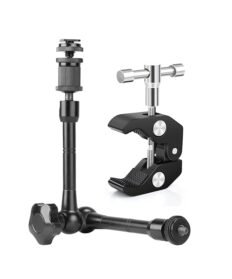 Hiffin 11-inch adjustable magic arm with super clamp featuring 1/4-inch and 3/8-inch threads for mounting camera accessories