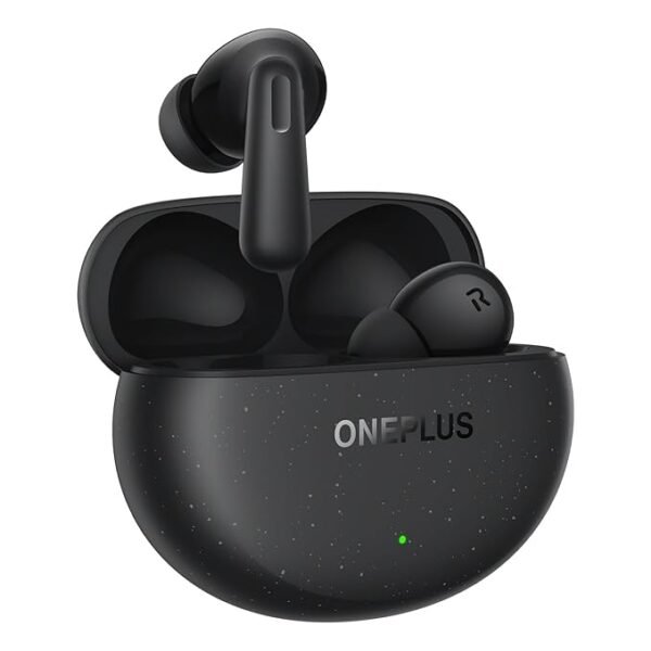 OnePlus Nord Buds 3 Pro true wireless earbuds in Starry Black with open charging case and LED indicator.