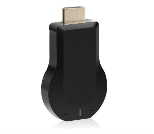 "Black WeFly 4K WiFi M9 Plus HDMI wireless display dongle with HDMI connector."
