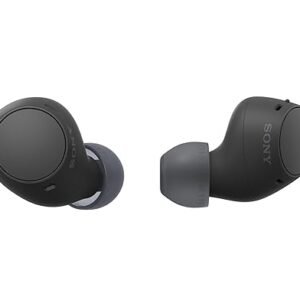 Black Sony WF-C510 wireless Bluetooth true wireless earbuds featuring compact in-ear design with silicone ear tips.