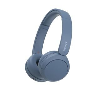 "Blue Sony WH-CH520 wireless on-ear Bluetooth headphones with cushioned earcups and adjustable headband."
