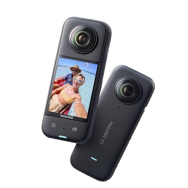 Insta360 X3 5.7K 360° Action Camera with 1/2″ Sensor (Black) Insta360 X3 action camera with dual 360 lenses, touchscreen display, and black compact design
