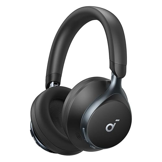 Soundcore by Anker Space One Wireless Active Noise Cancelling Headphones Black Soundcore by Anker Space One wireless over-ear headphones with a sleek matte finish and cushioned earcups.
